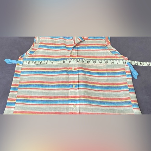 Frank & Eileen Fiona Sleeveless Classic Linen Blouse Size: S Multi Color Stripe - Picture 15 of 16